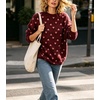 image:imagechouyatou Womens Floral Pattern Pullover Sweater Jumper Crewneck Knit TopsWine Red