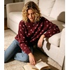 image:imagechouyatou Womens Floral Pattern Pullover Sweater Jumper Crewneck Knit TopsWine Red
