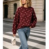image:imagechouyatou Womens Floral Pattern Pullover Sweater Jumper Crewneck Knit TopsWine Red