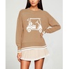 image:imagechouyatou Womens Graphic Floral Pullover Sweater Preppy Golf Knitted TopsKhaki