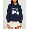 image:imagechouyatou Womens Graphic Floral Pullover Sweater Preppy Golf Knitted TopsNavy