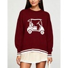 image:imagechouyatou Womens Graphic Floral Pullover Sweater Preppy Golf Knitted TopsWine Red