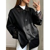 image:imagechouyatou Womens Plaid Trench Coat Button Down Casual Loose Barn JacketBlack