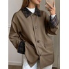 image:imagechouyatou Womens Plaid Trench Coat Button Down Casual Loose Barn JacketDark Khaki