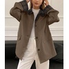 image:imagechouyatou Womens Plaid Trench Coat Button Down Casual Loose Barn JacketDark Khaki