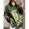 image:imagechouyatou Womens Plaid Trench Coat Button Down Casual Loose Barn JacketGreen