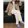 image:imagechouyatou Womens Plaid Trench Coat Button Down Casual Loose Barn JacketLight Khaki