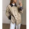 image:imagechouyatou Womens Plaid Trench Coat Button Down Casual Loose Barn JacketLight Khaki