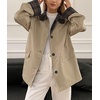 image:imagechouyatou Womens Plaid Trench Coat Button Down Casual Loose Barn JacketLight Khaki