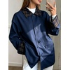 image:imagechouyatou Womens Plaid Trench Coat Button Down Casual Loose Barn JacketNavy