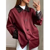image:imagechouyatou Womens Plaid Trench Coat Button Down Casual Loose Barn JacketWine Red