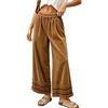 image:imagechouyatou Women Baggy Wide Leg Corduroy Pants Ruffle Ankle Palazzo TrousersBrown