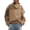 image:imagechouyatou Women Crop Double Breasted Trench Coat Lightweight Casual JacketKhaki