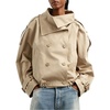 image:imagechouyatou Women Crop Double Breasted Trench Coat Lightweight Casual JacketLight Khaki