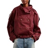 image:imagechouyatou Women Crop Double Breasted Trench Coat Lightweight Casual JacketRed