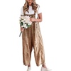 image:imagechouyatou Women Loose Adjustable Strap Denim Bib Overall Jeans Distressed Wide Leg Baggy Overalls JumpsuitBrown