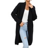 image:imagechouyatou Womens Fall Elegant Open Front Cardigan Sweater Fringed Rib Knit Long Cardigan CoatBlack