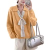image:imagechouyatou Womens Fall Graphic Chunky Knit Pullover Sweater Cute Y2K Curled Crewneck Oversized Sweater TopYellow