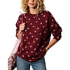 image:imagechouyatou Womens Floral Pattern Pullover Sweater Jumper Crewneck Knit TopsWine Red