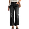 image:imagechouyatou Womens Frayed Bell Hem Jeans Y2K High Waisted Flared Denim PantsBlack