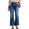 image:imagechouyatou Womens Frayed Bell Hem Jeans Y2K High Waisted Flared Denim PantsBlue