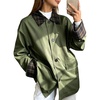 image:imagechouyatou Womens Plaid Trench Coat Button Down Casual Loose Barn JacketGreen