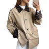 image:imagechouyatou Womens Plaid Trench Coat Button Down Casual Loose Barn JacketLight Khaki