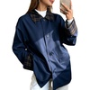 image:imagechouyatou Womens Plaid Trench Coat Button Down Casual Loose Barn JacketNavy