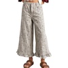 image:imagechouyatou Womens Ruffle Hem Jeans Floral Print Patchwork Ankle Denim PantsApricot