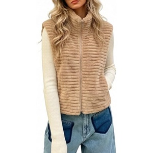 image:imagechouyatou Womens Fall Winter Furry Zip Up Lapel Faux Fur Vest Tank TopLight Brown
