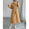 image:imagechouyatou Womens Winter Double Breasted Wool Trench Coat Notch Lapel Dressy Mid Long Overcoat with BeltCamel