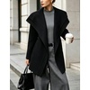 image:imagechouyatou Womens Winter Shawl Collar Mid Long Blazer Wool Trench Coat  Large LapelOvercoatOpen FrontPea CoatBusiness Casual Wool CoatWarm WinterSlim FitAbove Knee LengthShort Trench CoatBlack