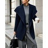 image:imagechouyatou Womens Winter Shawl Collar Mid Long Blazer Wool Trench Coat  Large LapelOvercoatOpen FrontPea CoatBusiness Casual Wool CoatWarm WinterSlim FitAbove Knee LengthShort Trench CoatNavy