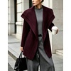 image:imagechouyatou Womens Winter Shawl Collar Mid Long Blazer Wool Trench Coat  Large LapelOvercoatOpen FrontPea CoatBusiness Casual Wool CoatWarm WinterSlim FitAbove Knee LengthShort Trench CoatWine Red