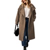 image:imagechouyatou Womens Stand Collar Wool Coat Loose Fit Mid Long Winter PeacoatBrown