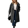 image:imagechouyatou Womens Stand Collar Wool Coat Loose Fit Mid Long Winter PeacoatDark Grey
