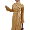 image:imagechouyatou Womens Winter Double Breasted Wool Trench Coat Notch Lapel Dressy Mid Long Overcoat with BeltCamel