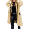 image:imagechouyatou Womens Winter Hooded Sherpa Fleece Jacket Zip Up Contrast Patchwork Long Trench Coat with PocketsYellow