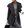image:imagechouyatou Womens Winter Shawl Collar Mid Long Blazer Wool Trench Coat  Large LapelOvercoatOpen FrontPea CoatBusiness Casual Wool CoatWarm WinterSlim FitAbove Knee LengthShort Trench CoatDark Grey