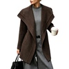 image:imagechouyatou Womens Winter Shawl Collar Mid Long Blazer Wool Trench Coat  Large LapelOvercoatOpen FrontPea CoatBusiness Casual Wool CoatWarm WinterSlim FitAbove Knee LengthShort Trench CoatCoffee