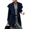 image:imagechouyatou Womens Winter Shawl Collar Mid Long Blazer Wool Trench Coat  Large LapelOvercoatOpen FrontPea CoatBusiness Casual Wool CoatWarm WinterSlim FitAbove Knee LengthShort Trench CoatNavy