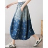 image:imagechouyatou Womens Vintage Distressed Floral Denim Skirt Elastic Waist Aline Baggy Midi Long Jean Skirt with PocketsBlue