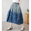 image:imagechouyatou Womens Vintage Distressed Floral Denim Skirt Elastic Waist Aline Baggy Midi Long Jean Skirt with PocketsBlue