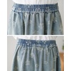 image:imagechouyatou Womens Vintage Distressed Floral Denim Skirt Elastic Waist Aline Baggy Midi Long Jean Skirt with PocketsBlue