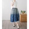 image:imagechouyatou Womens Vintage Distressed Floral Denim Skirt Elastic Waist Aline Baggy Midi Long Jean Skirt with PocketsBlue