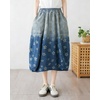 image:imagechouyatou Womens Vintage Distressed Floral Denim Skirt Elastic Waist Aline Baggy Midi Long Jean Skirt with PocketsBlue