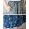 image:imagechouyatou Womens Vintage Distressed Floral Denim Skirt Elastic Waist Aline Baggy Midi Long Jean Skirt with PocketsBlue
