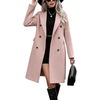 image:imagechouyatou Women Double Breasted Mid Long Dressy Casual Wool Trench Peacoat  Wool Blend Double Breasted Dress Casual Wear Dressy Blazer Wool Jacket Solid Color 2026 Fall Winter Fashion OutfitsPink