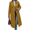 image:imagechouyatou Womens Chic Shawl Collar Long Wool Trench Coat Double Breasted Dressy Peacoat Outerwear with PocketsYellow