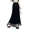 image:imagechouyatou Womens Elegant Velvet Mermaid Maxi Skirt High Waist Lace Hem ALine Swing Long SkirtBlack